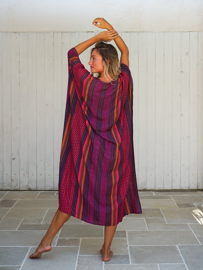 Caftano dettaglio ricamato rayon Sarita - fucsia - Bijondo