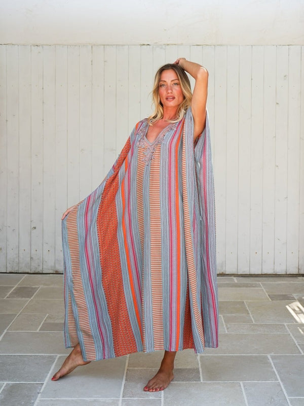 Caftano dettaglio ricamato rayon Sarita - arancione - Bijondo