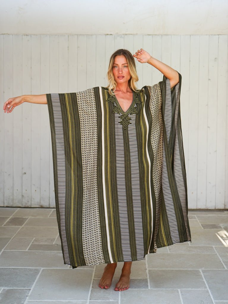 Caftano dettaglio ricamato rayon Sarita - nero - Bijondo