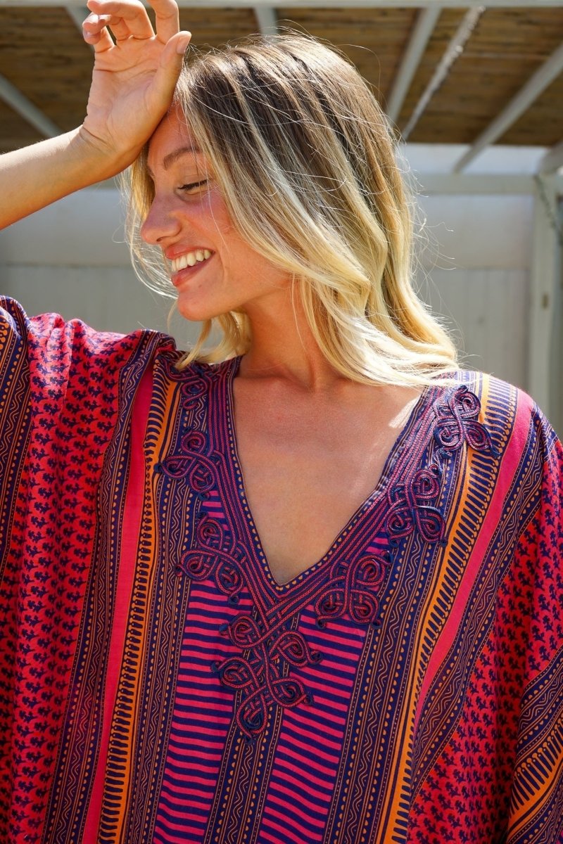 Caftano dettaglio ricamato rayon Sarita - nero - Bijondo