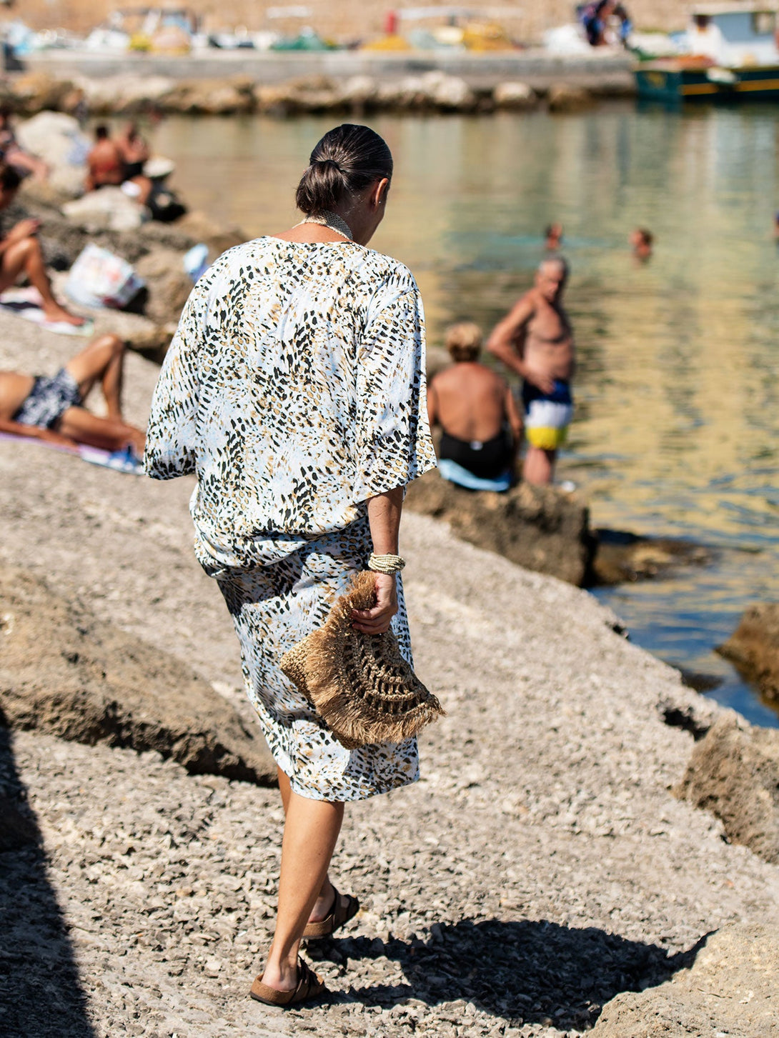 Caftano lungo scollo V rayon Grace-celeste-taglia unica-Bijondo