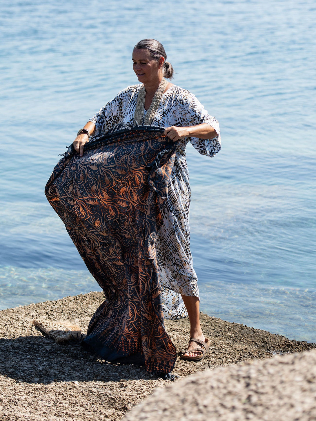 Caftano lungo scollo V rayon Grace-celeste-taglia unica-Bijondo