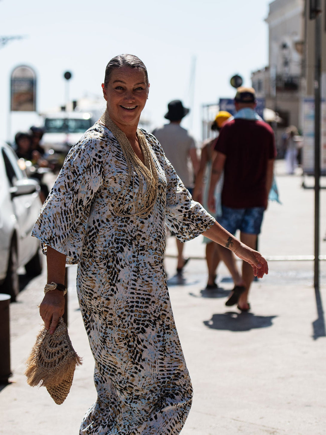 Caftano lungo scollo V rayon Grace-celeste-taglia unica-Bijondo