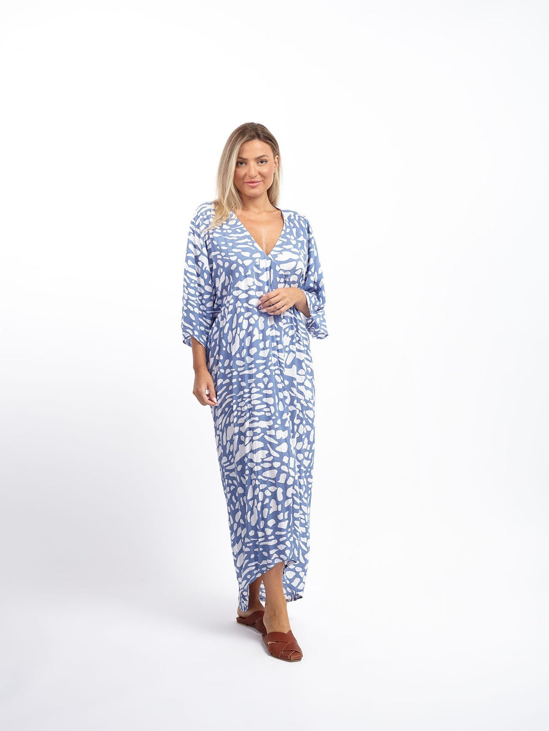 Caftano lungo Grace-blu-taglia unica-Bijondo