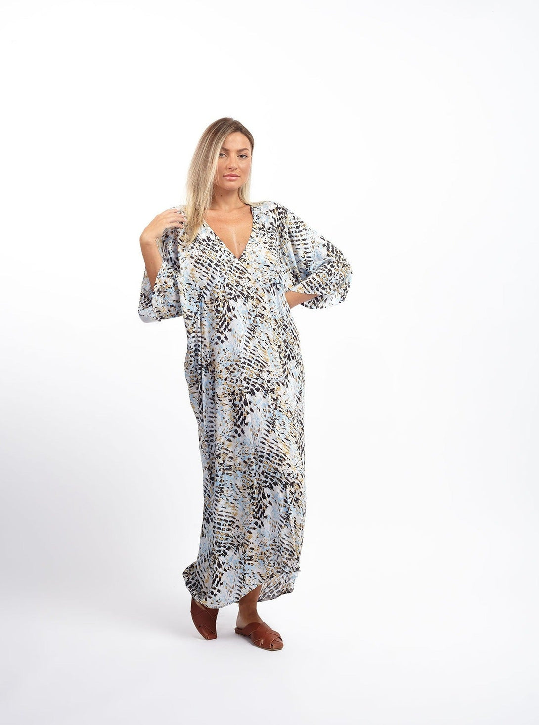 Caftano lungo Grace-bianco-taglia unica-Bijondo