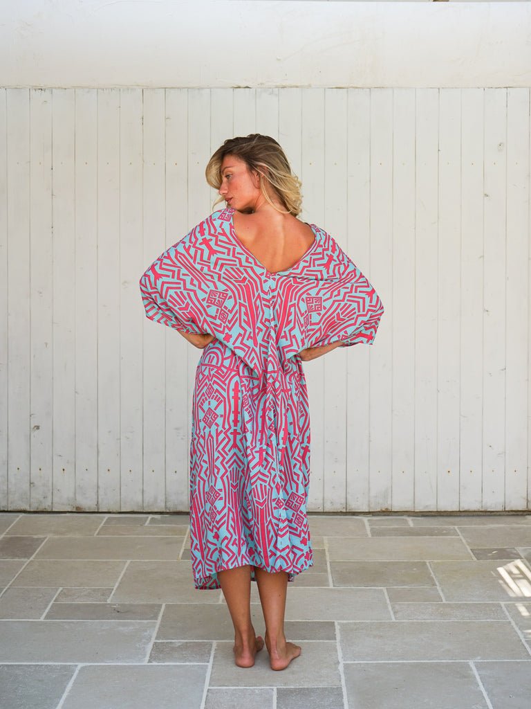 Caftano spacchi manica rayon Nelly - azzurro - Bijondo