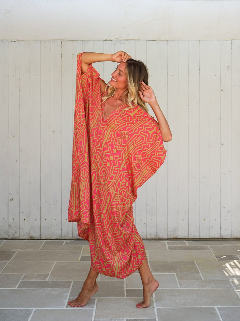 Caftano spacchi manica rayon Nelly - fucsia - Bijondo