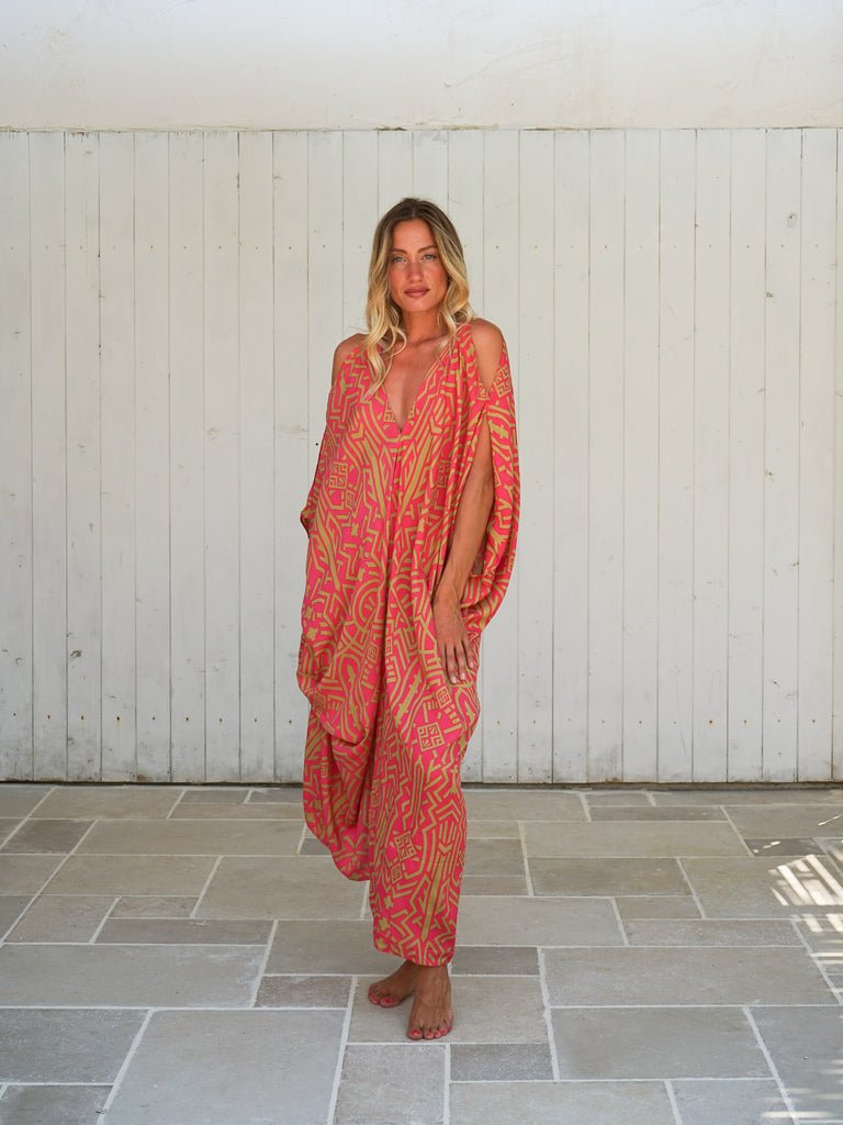 Caftano spacchi manica rayon Nelly - fucsia - Bijondo