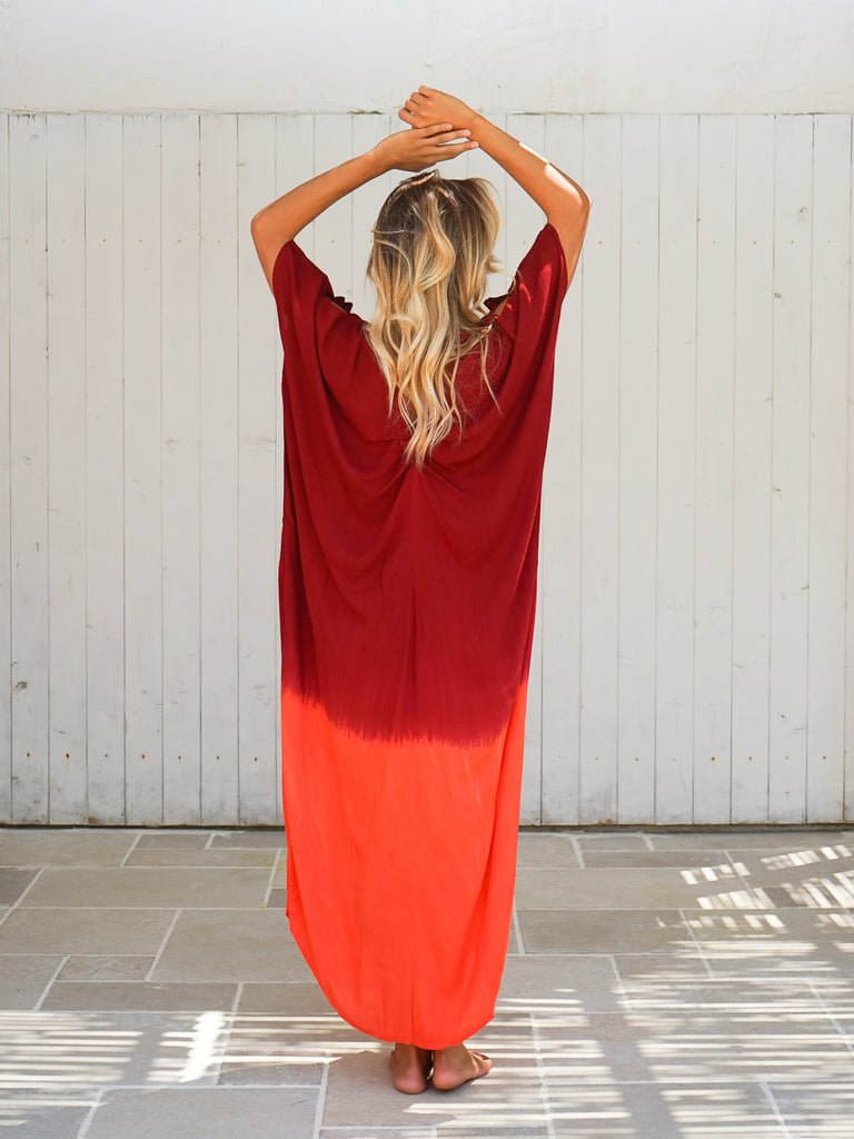 Caftano stampa sfumata rayon Elsie - rosso - Bijondo