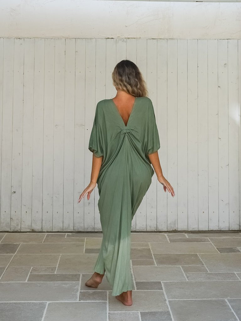 Caftano stampa sfumata rayon Elsie - verde - Bijondo