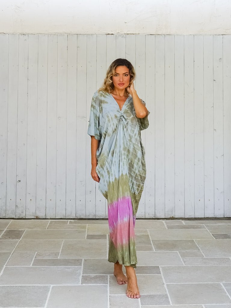 Caftano stampa sfumata rayon Elsie - rosa - Bijondo