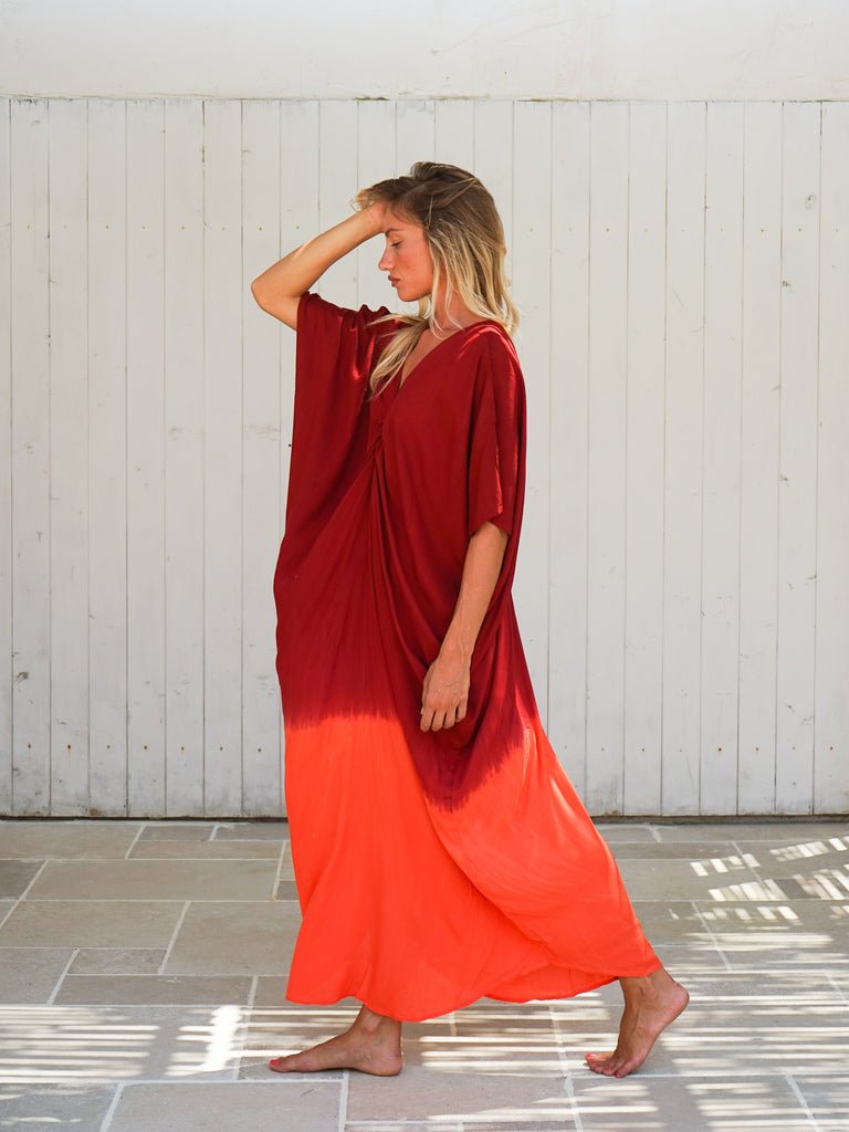 Caftano stampa sfumata rayon Elsie - rosso - Bijondo