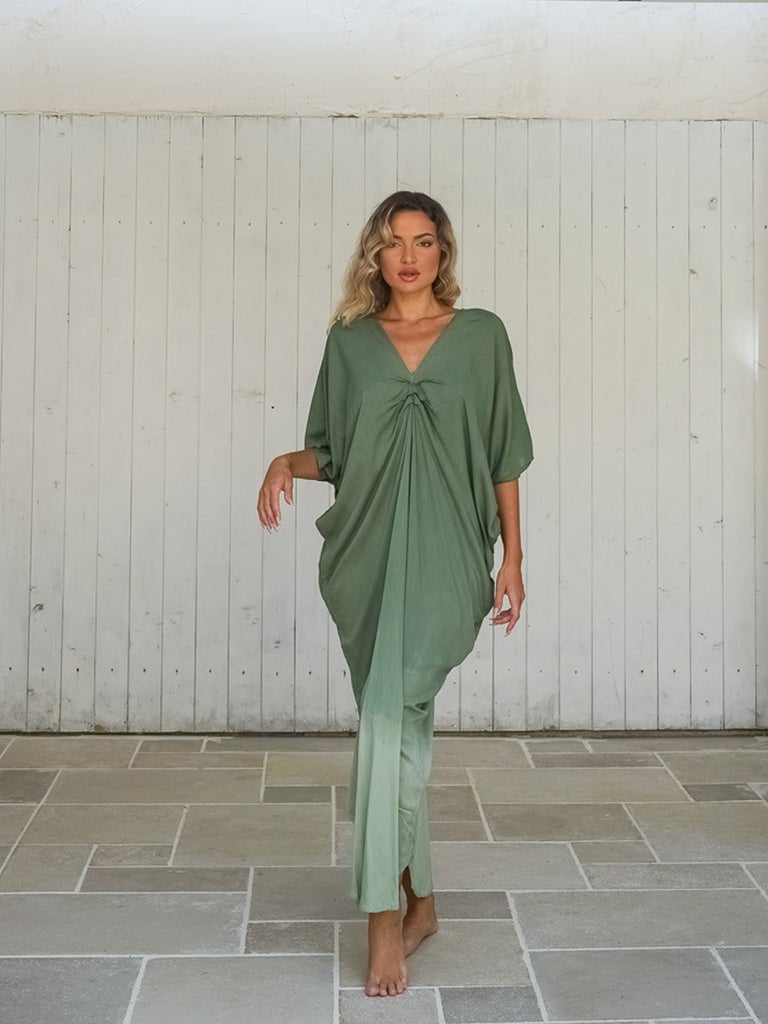 Caftano stampa sfumata rayon Elsie - verde - Bijondo