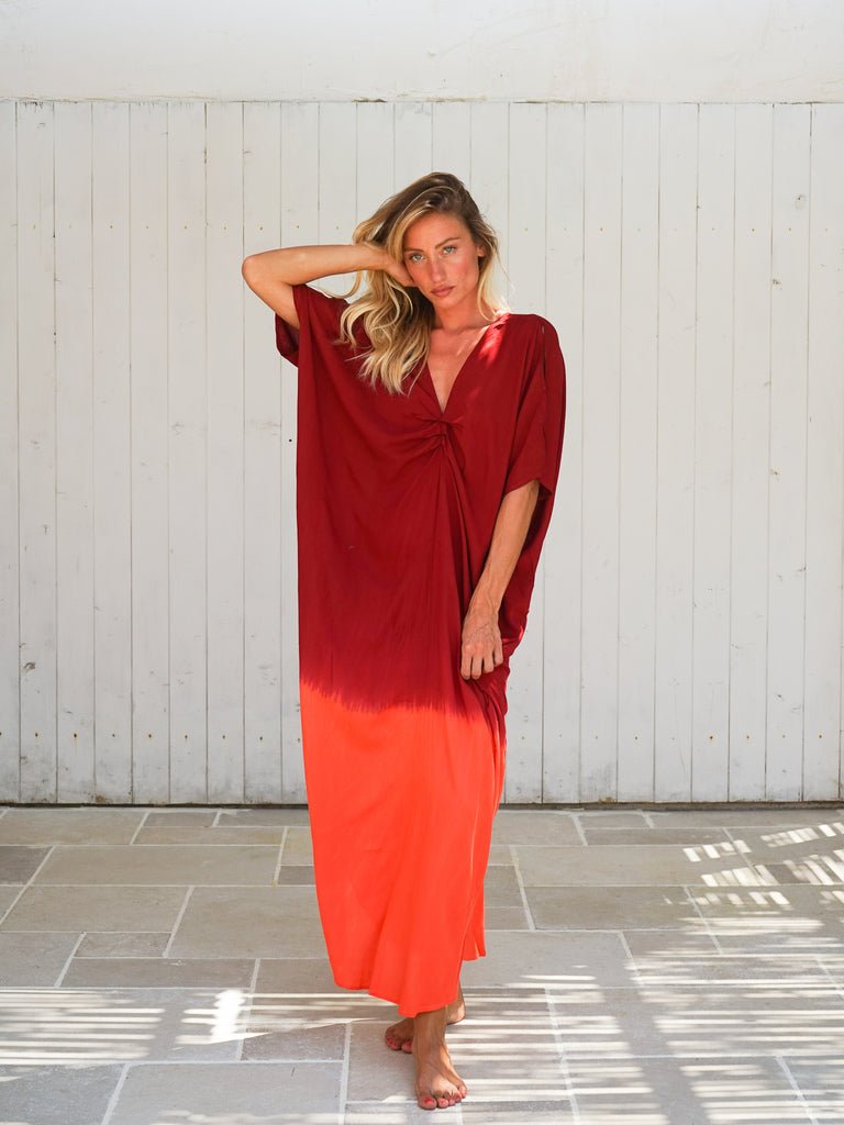 Caftano stampa sfumata rayon Elsie - rosso - Bijondo