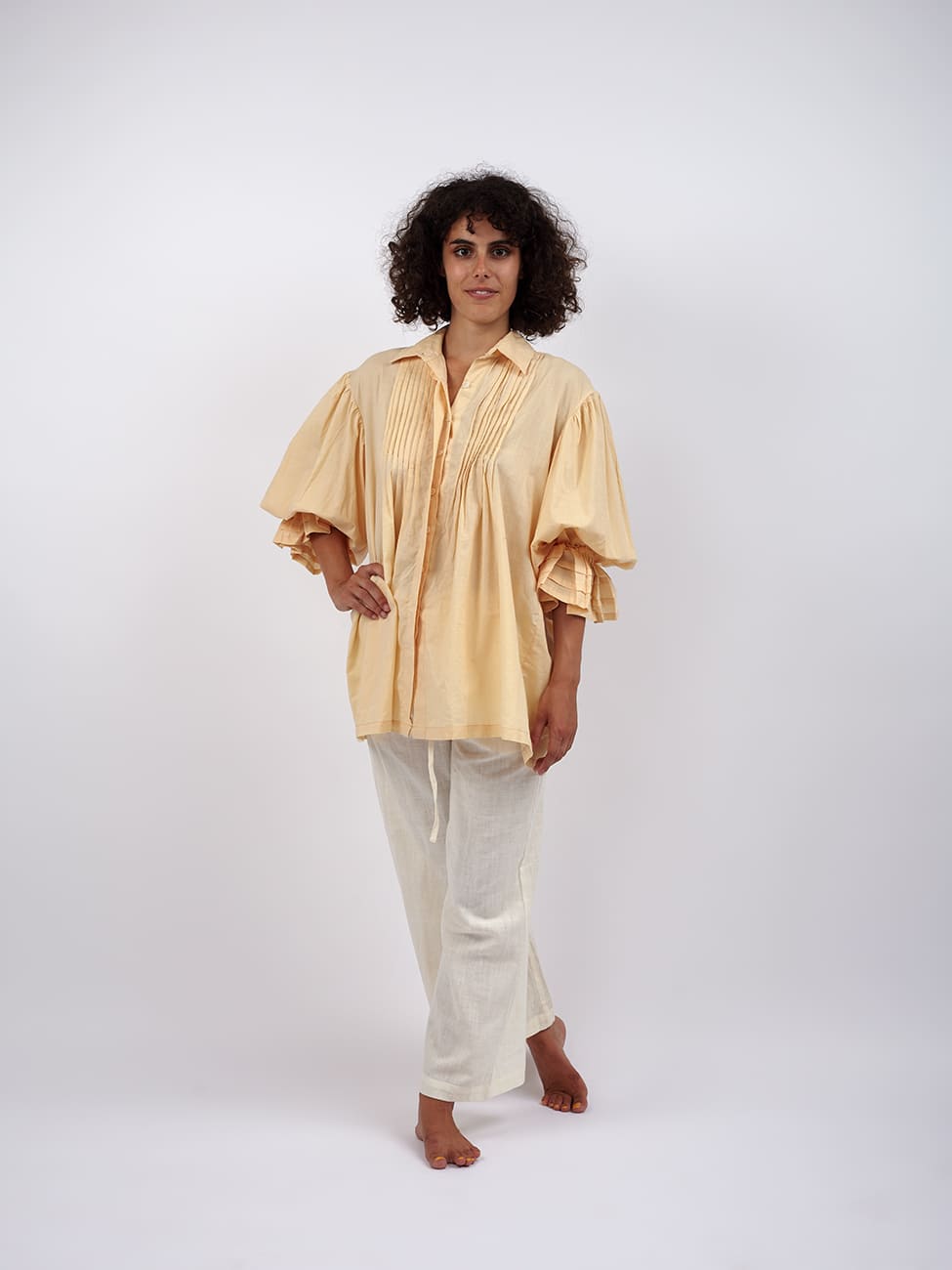 Camicia Boho Cotone Leela - beige - Bijondo