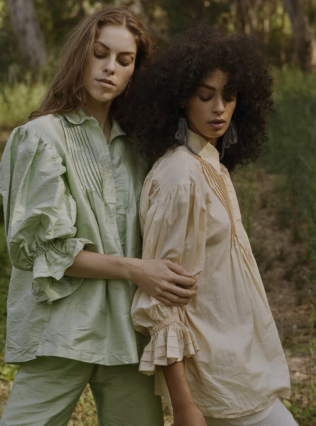 Camicia Boho Verde Seta Grezza Leela - verde - Bijondo