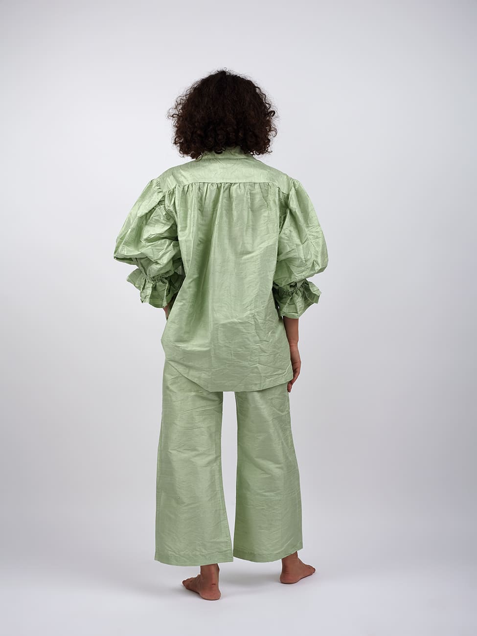 Camicia Boho Verde Seta Grezza Leela - verde - Bijondo