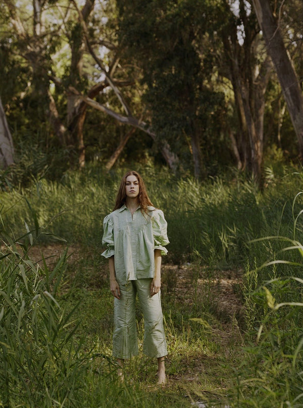 Camicia Boho Verde Seta Grezza Leela - verde - Bijondo