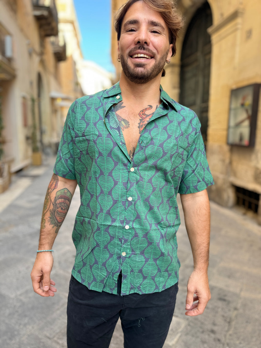 Camicia a maniche corte cotone Gaston-camicia-WhyY-verde-S-Bijondo