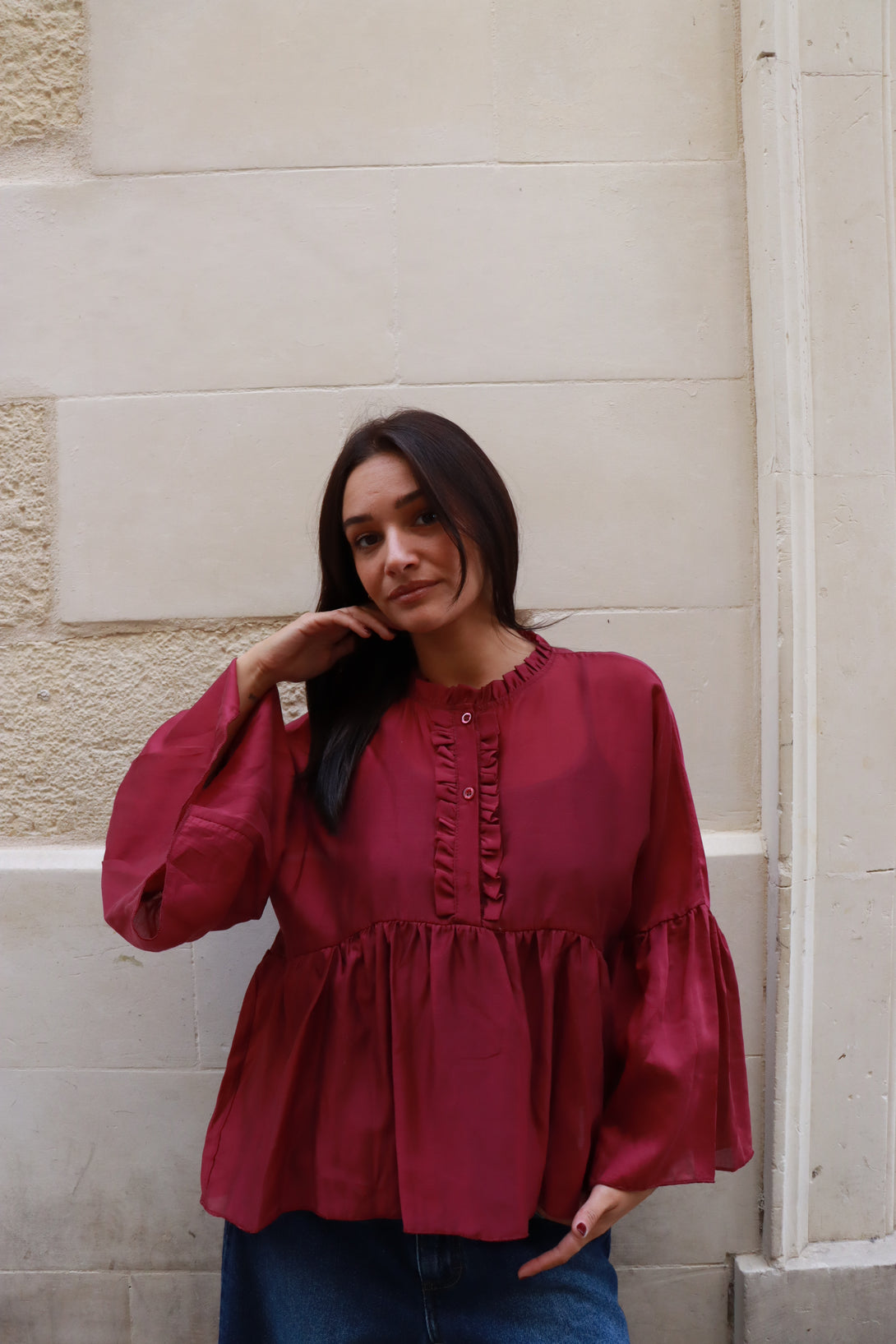 Camicia con volant e ruches Nancy-blusa-Bijondo-Bijondo