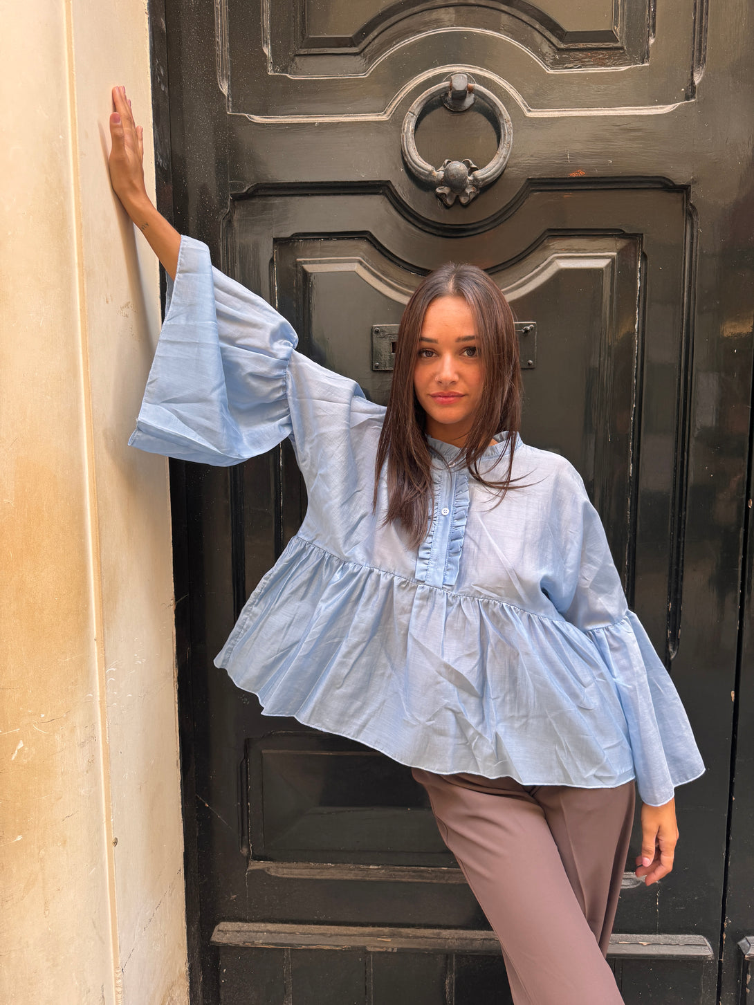 Camicia con volant e ruches Nancy-blusa-Bijondo-Bijondo