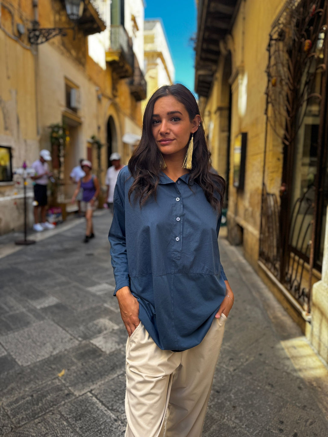 Camicia cotone oversize Elenoir-maglia-Bijondo-Blu-taglia unica-Bijondo