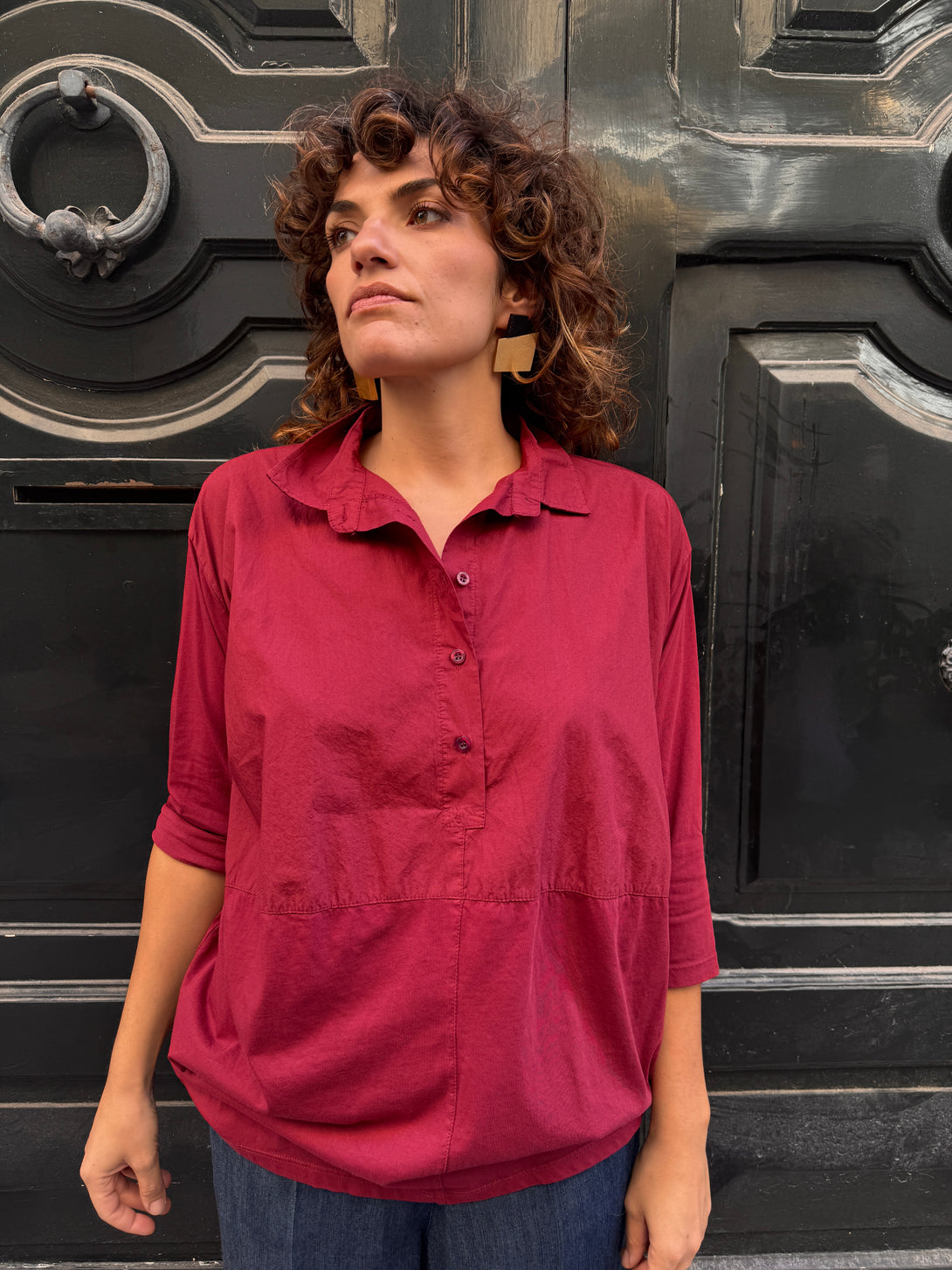 Camicia cotone oversize Elenoir-maglia-Bijondo-Bordeaux-taglia unica-Bijondo