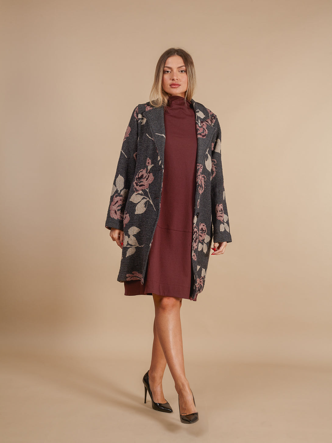 Cappotto classico in lana stampa fiori Genny-cappotto-Bijondo-Bijondo