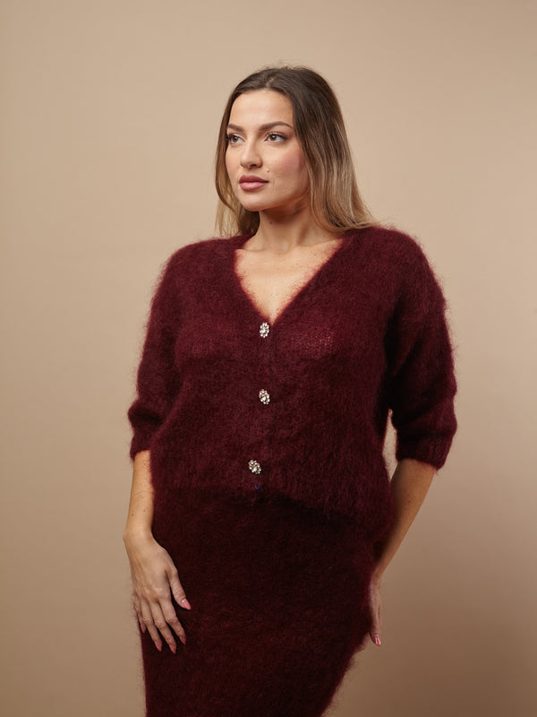 Cardigan a V kid mohair Clara-Cardigan-Bijondo-Bordeaux-taglia unica-Bijondo