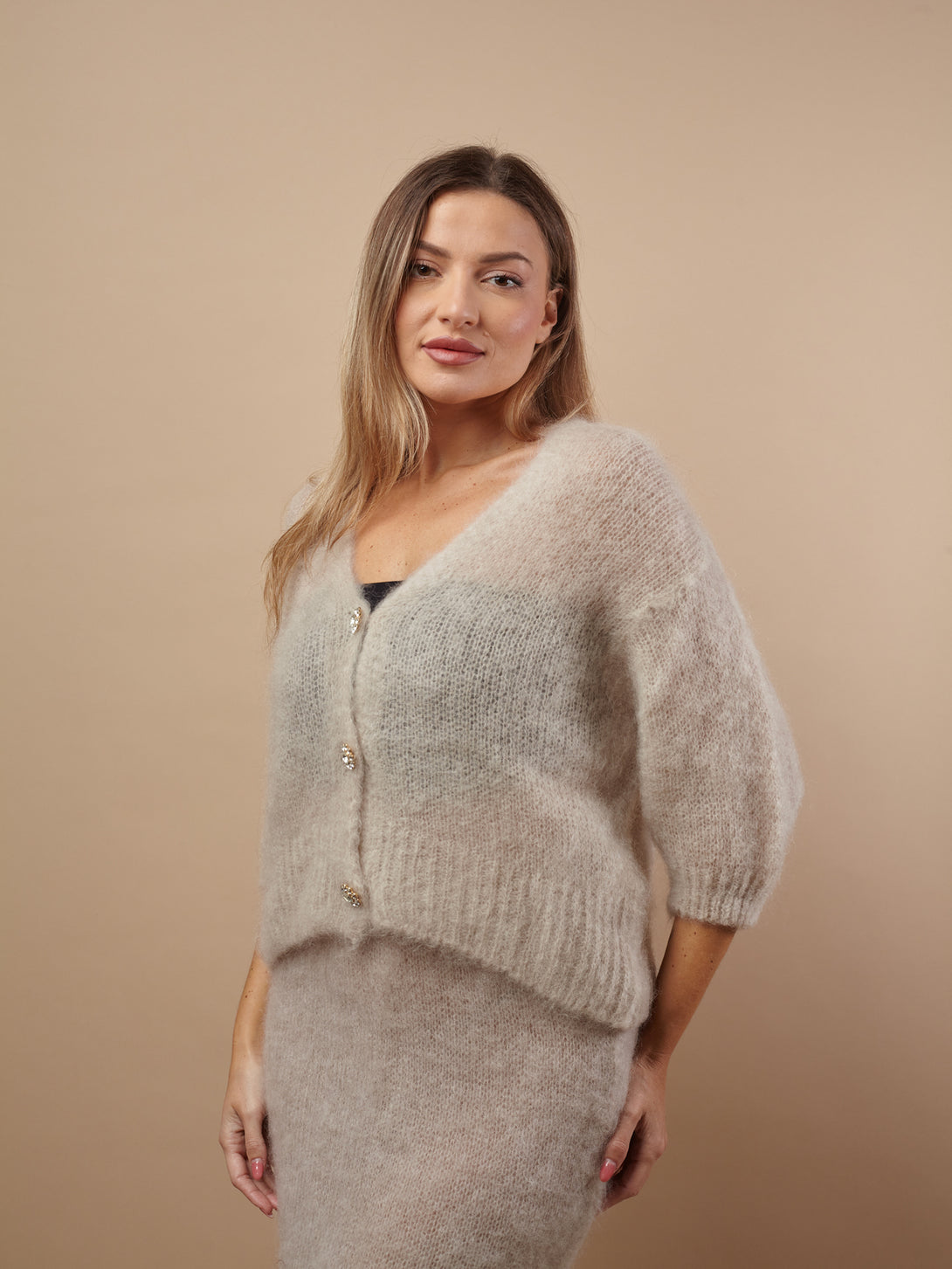 Cardigan a V kid mohair Clara-Cardigan-Bijondo-Panna-taglia unica-Bijondo