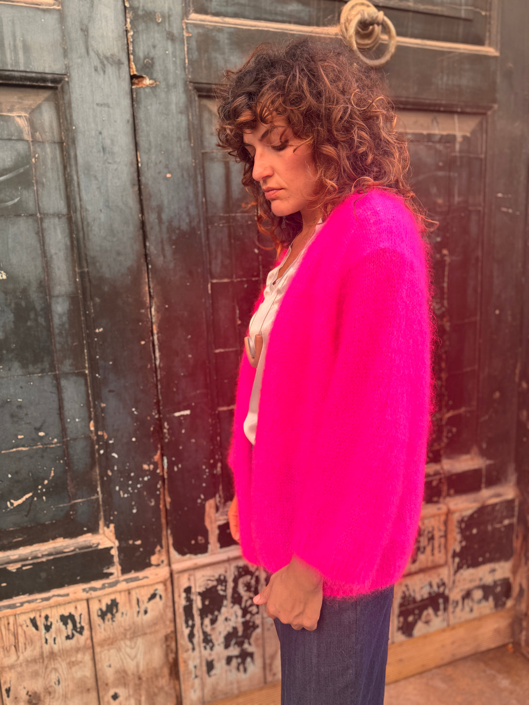 Cardigan aperto in Kid Mohair Artemisia-cardigan-Bijondo-Fucsia Fluo-Taglia Unica-Bijondo