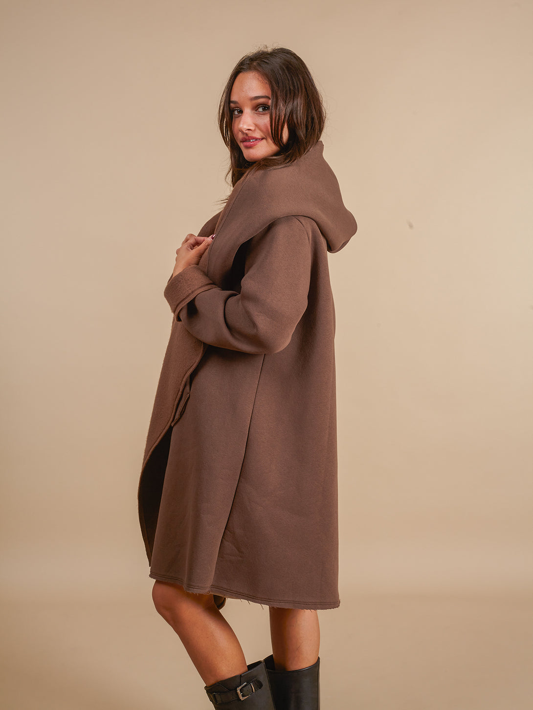 Cardigan con cappuccio Raffaella-giacca-Bijondo-Taupe-taglia unica-Bijondo