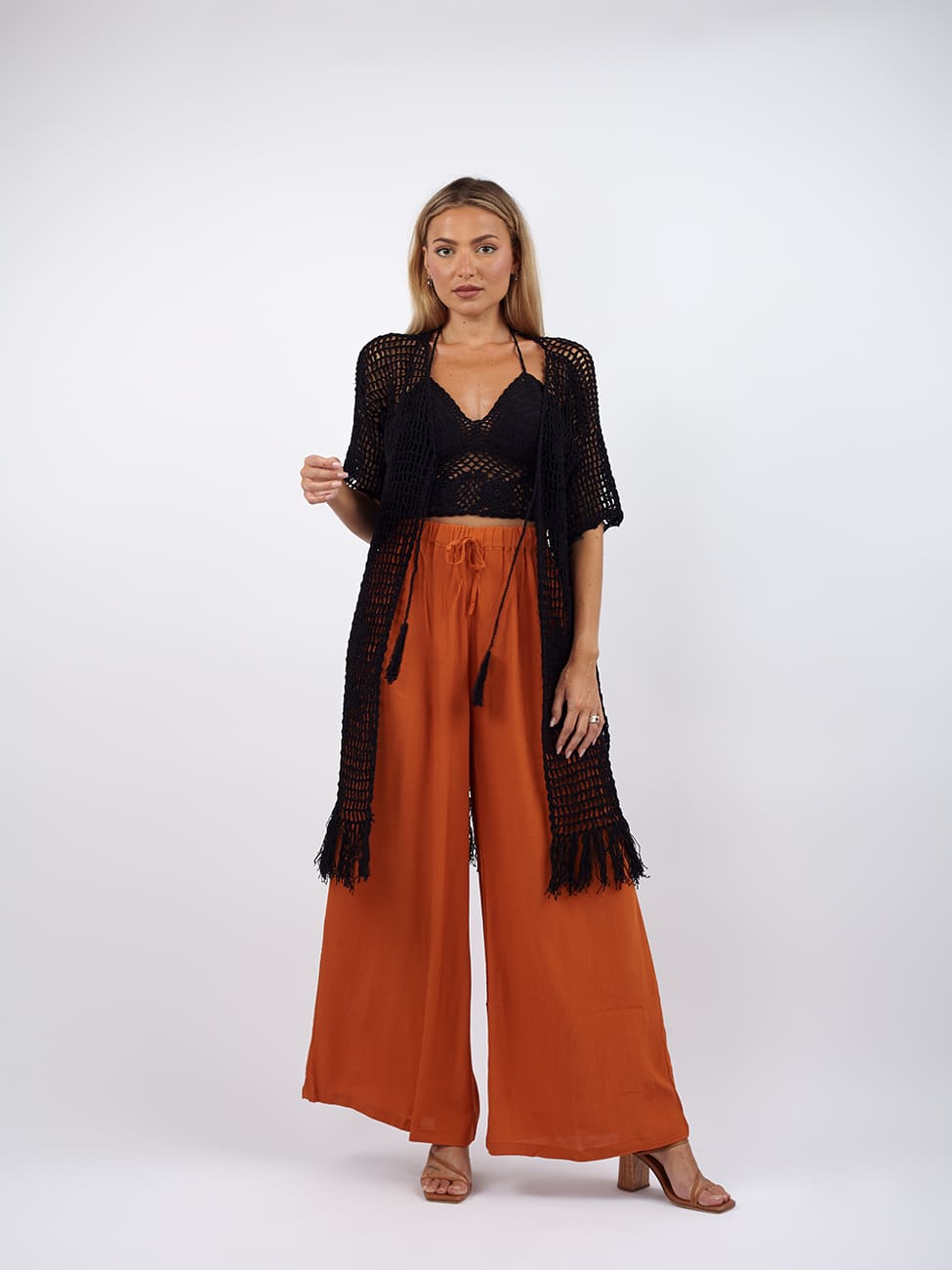 Cardigan con frange Crochet Maria - nero - Bijondo