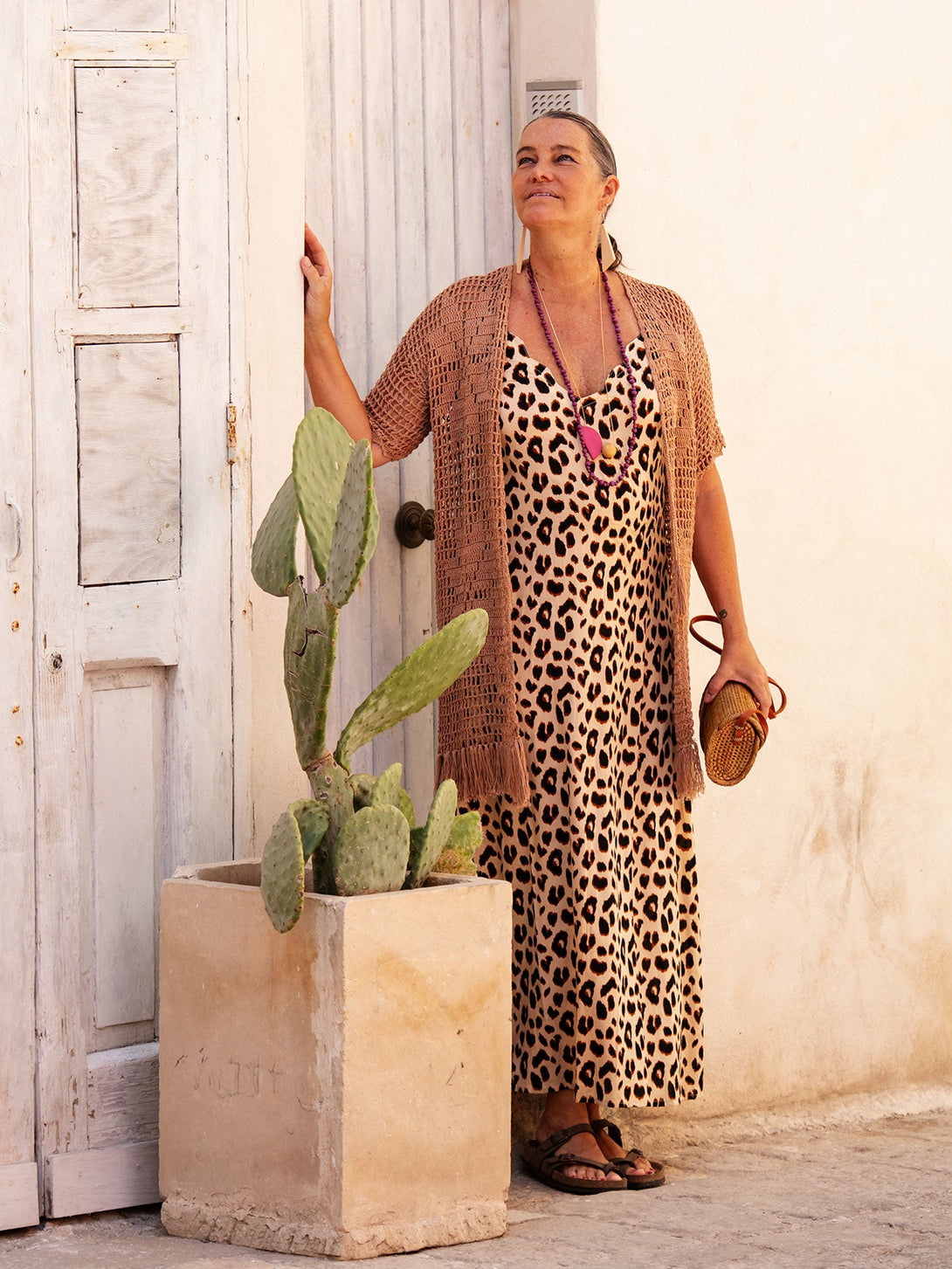 Cardigan con frange Crochet Maria-beige-taglia unica-Bijondo