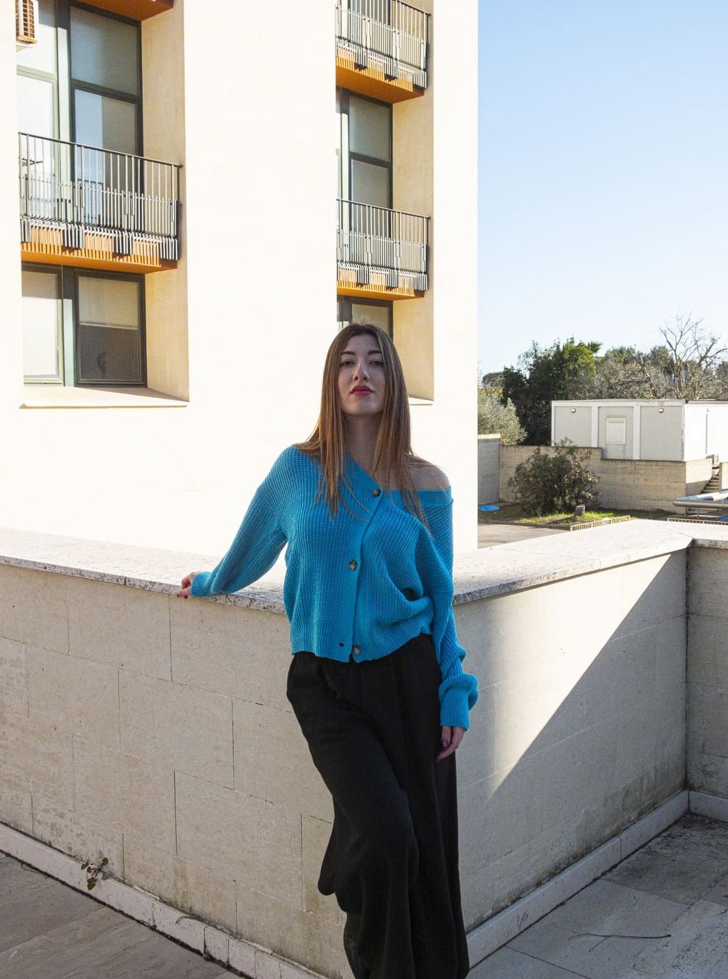 Cardigan corto con bottoni Eleonora - azzurro - Bijondo