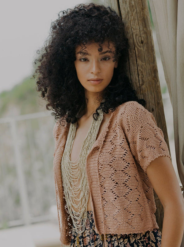 Cardigan crop Crochet Jaqueline - beige - Bijondo