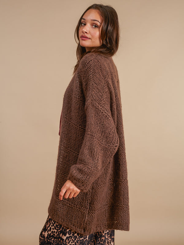 Cardigan lungo con Kid Mohair, lana e filo dorato-Cardigan-Bijondo-Taupe-taglia unica-Bijondo