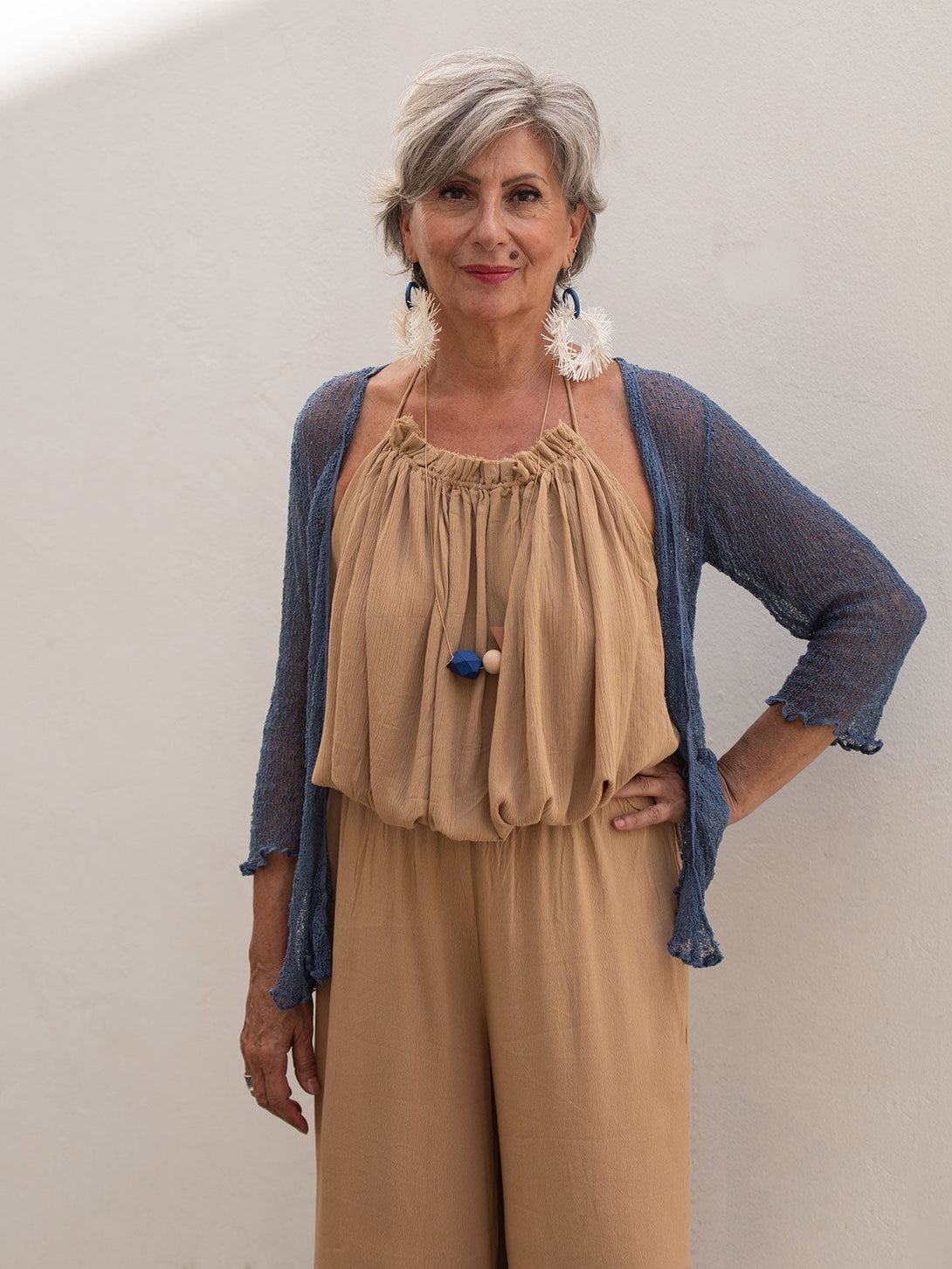 Cardigan rete corto coprispalle rayon Amelia-verde militare-taglia unica-Bijondo