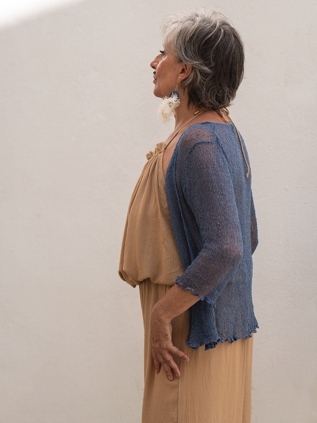 Cardigan rete corto coprispalle rayon Amelia-verde militare-taglia unica-Bijondo