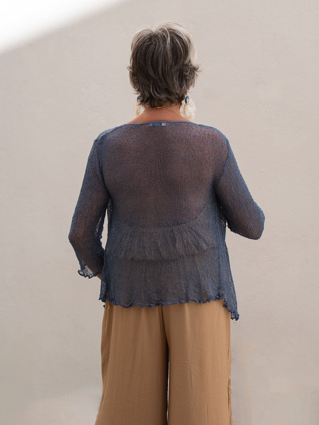 Cardigan rete corto coprispalle rayon Amelia-verde militare-taglia unica-Bijondo