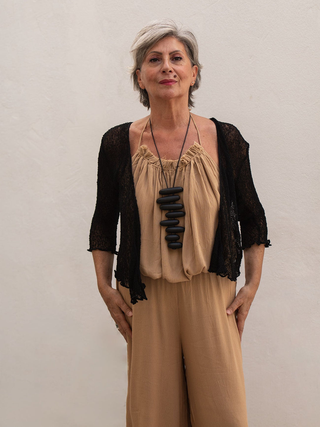 Cardigan rete corto coprispalle rayon Amelia-verde militare-taglia unica-Bijondo