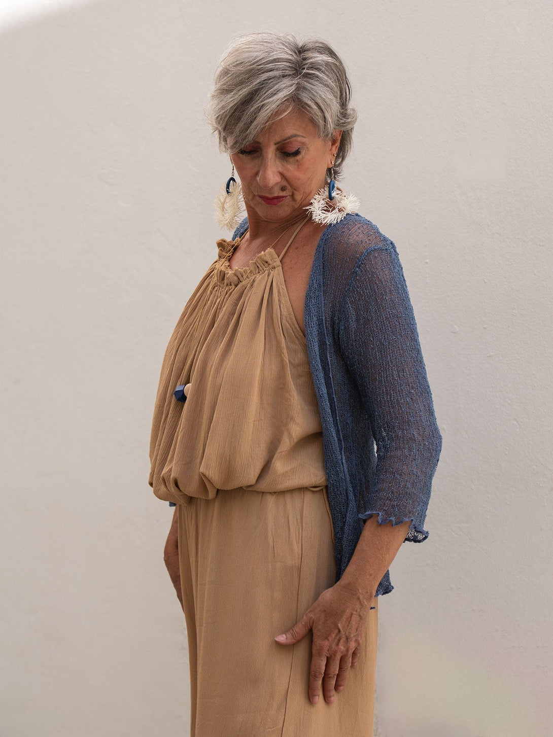 Cardigan rete corto coprispalle rayon Amelia-blu denim-taglia unica-Bijondo