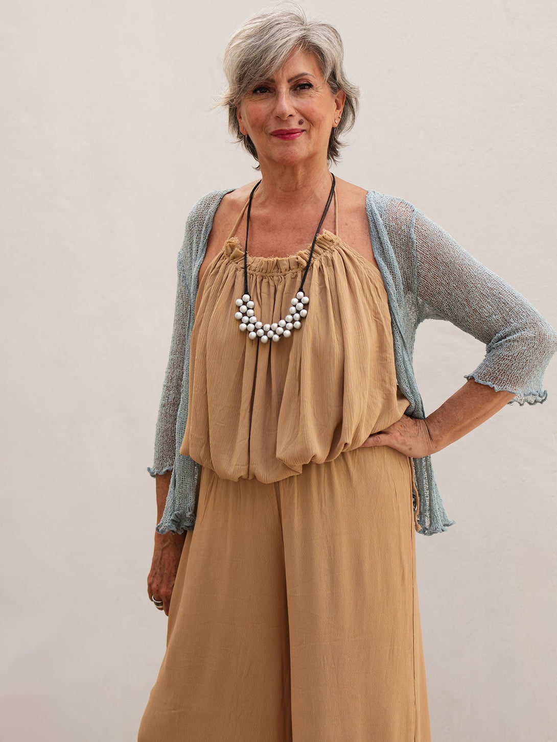 Cardigan rete corto coprispalle rayon Amelia-carta da zucchero-taglia unica-Bijondo