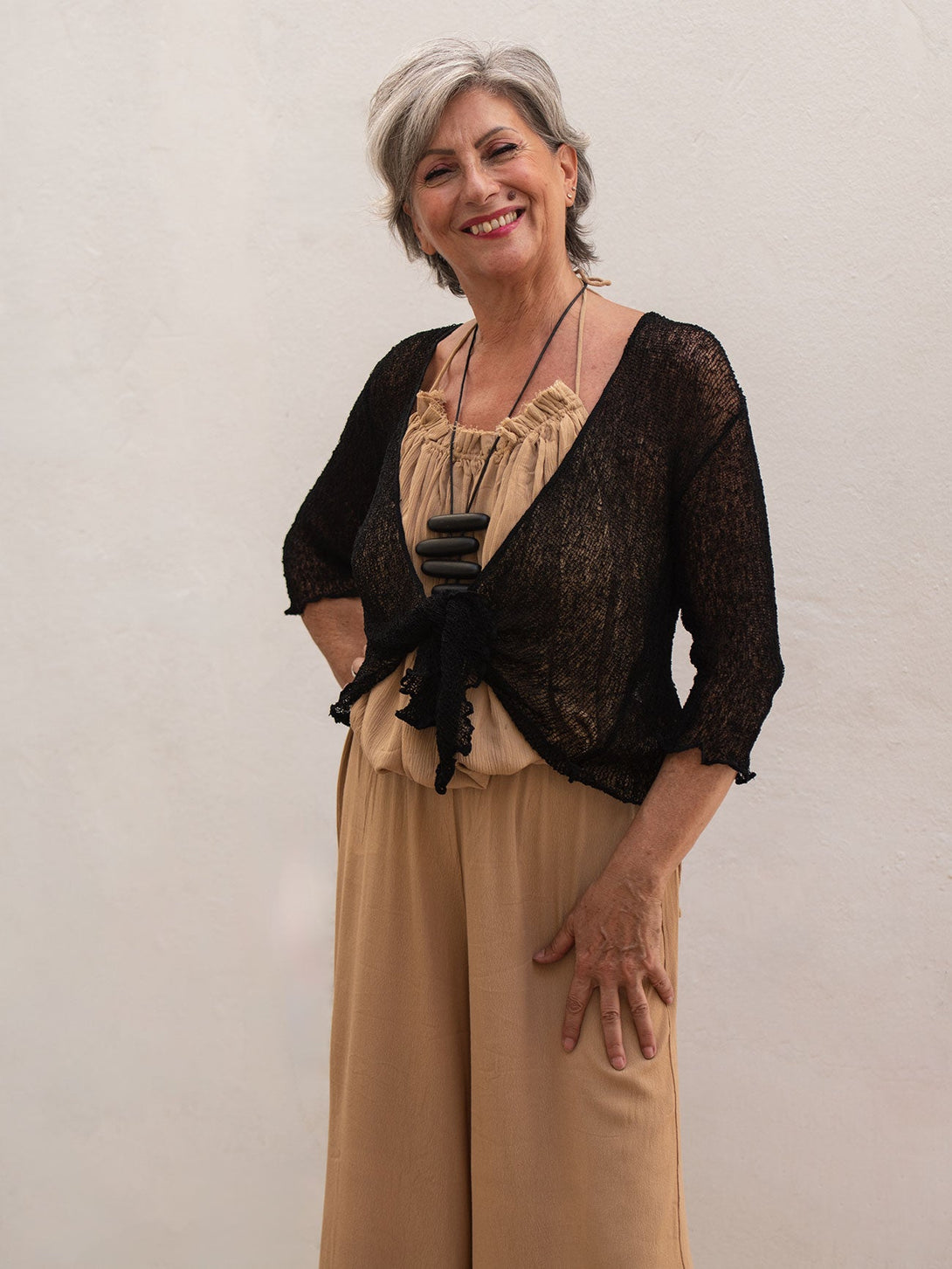 Cardigan rete corto coprispalle rayon Amelia-nero-taglia unica-Bijondo