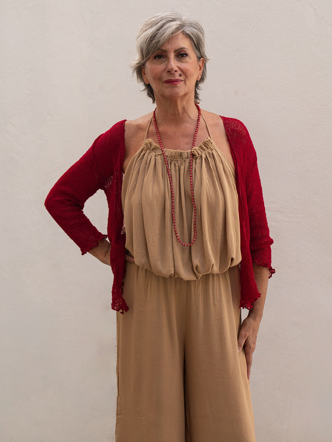 Cardigan rete corto coprispalle rayon Amelia-rosso-taglia unica-Bijondo