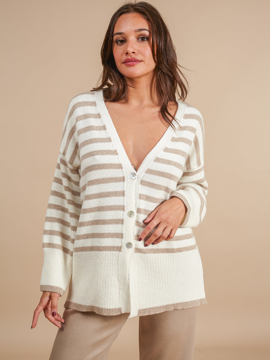 Cardigan righe a V lana e cashmere Alyssa-cardigan-Bijondo-righe-Taglia Unica-Bijondo
