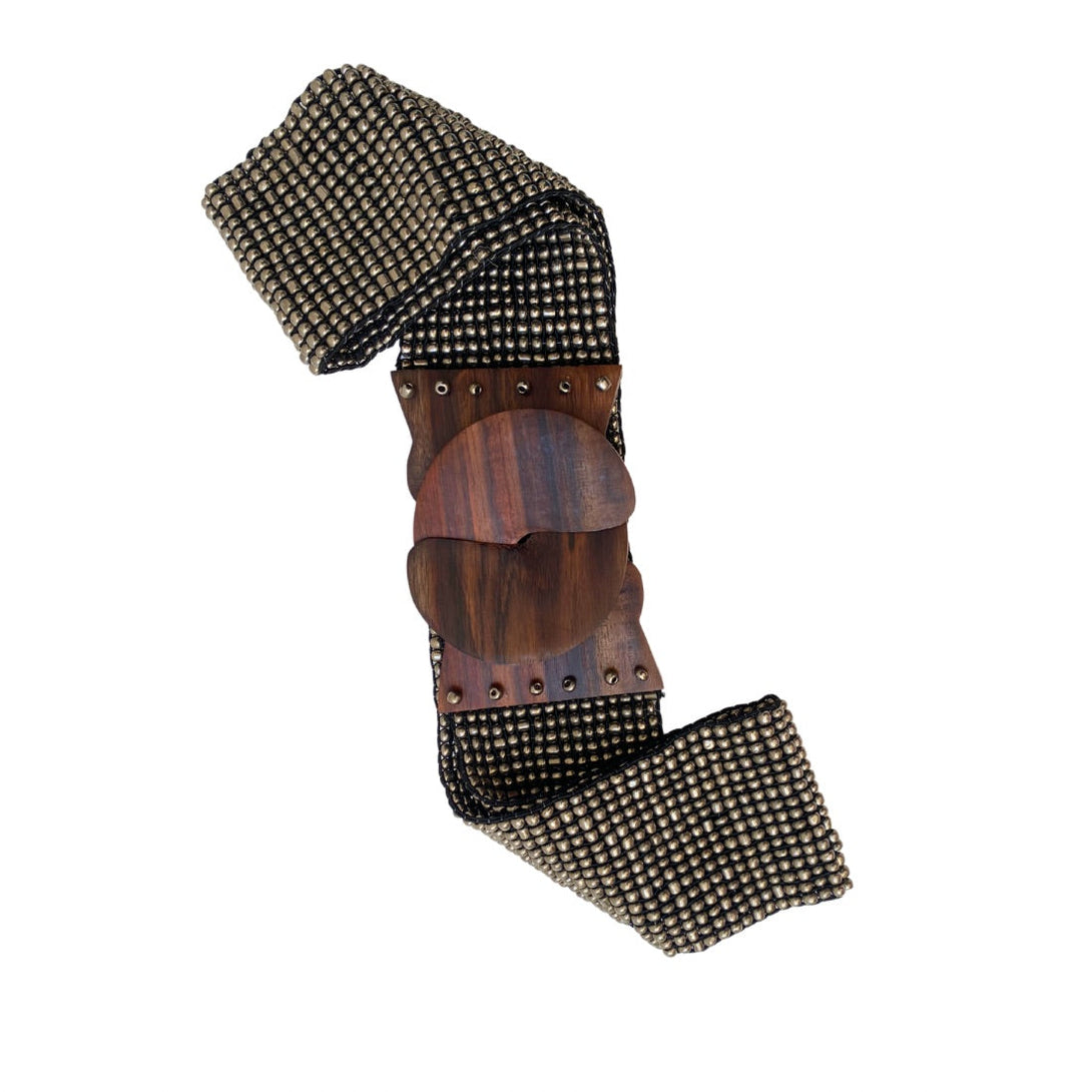 Cintura elastica realizzato a mano da Bali con perline di vetro e legno Emma-argento-Bijondo
