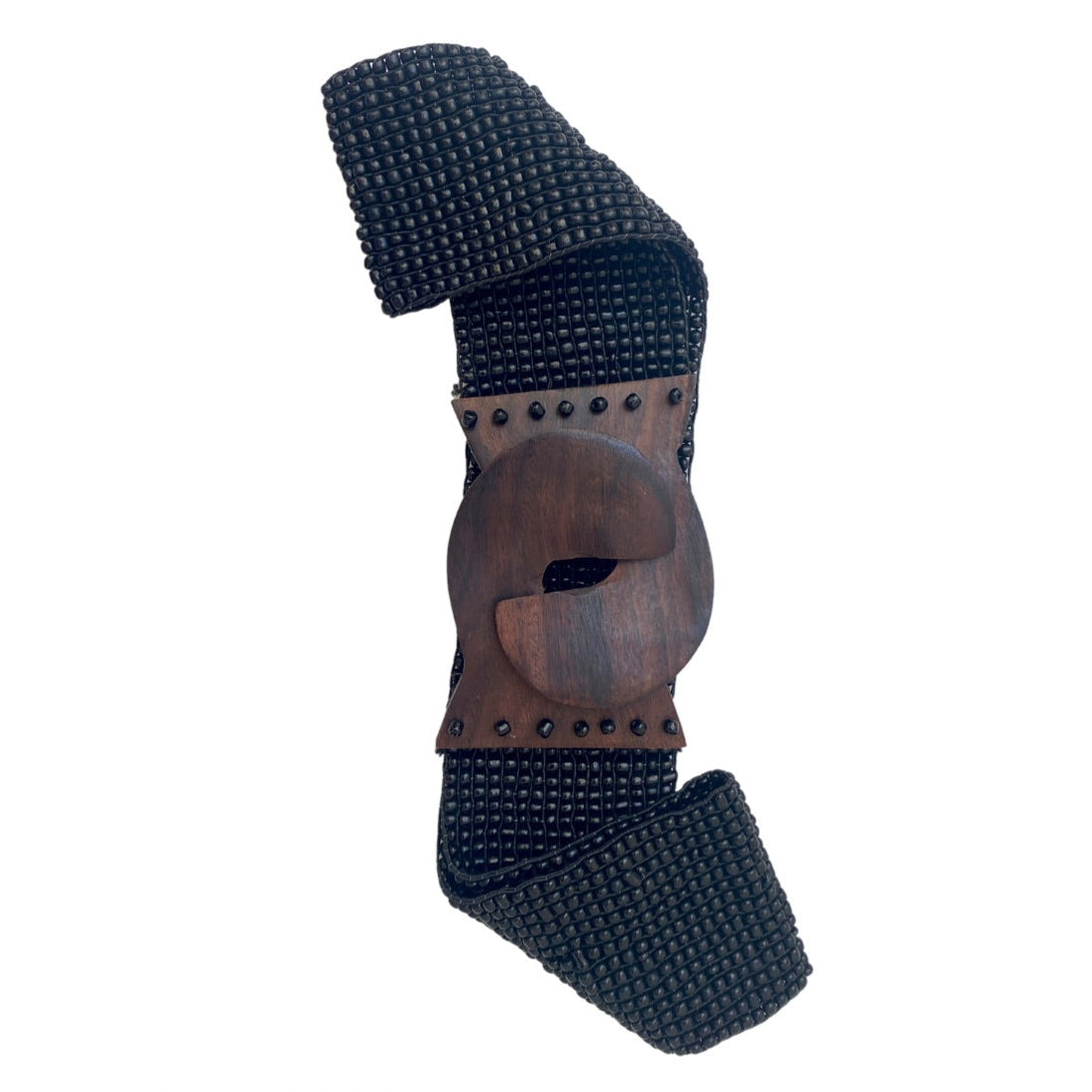 Cintura elastica realizzato a mano da Bali con perline di vetro e legno Emma-nero-Bijondo
