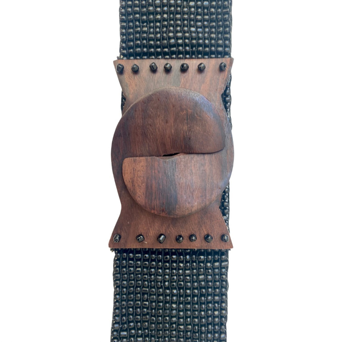 Cintura elastica realizzato a mano da Bali con perline di vetro e legno Emma-nero-Bijondo
