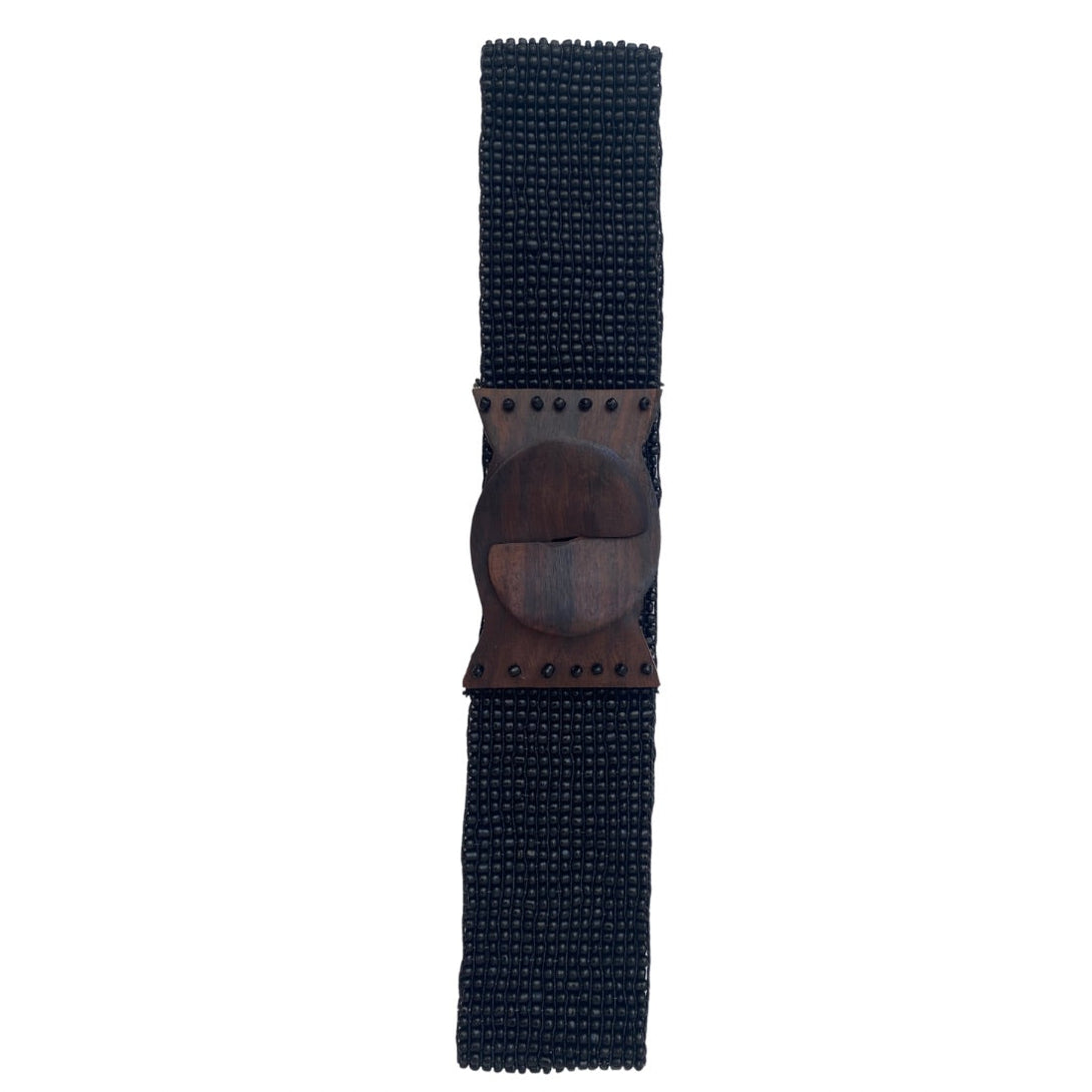 Cintura elastica realizzato a mano da Bali con perline di vetro e legno Emma-nero-Bijondo